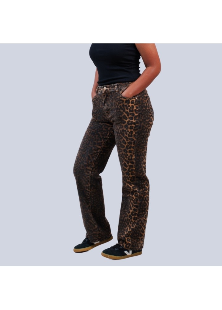 Jean droit imprimé léopard
