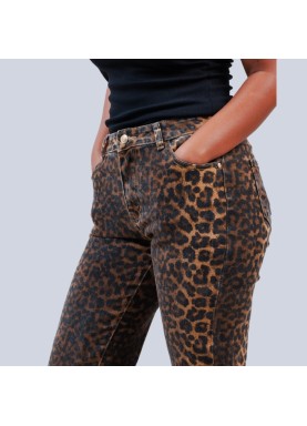 Jean droit imprimé léopard